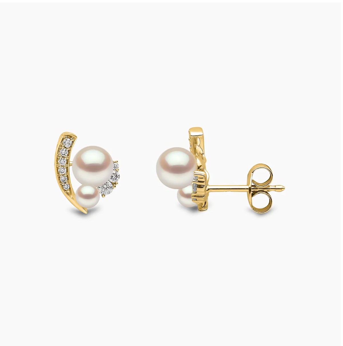 18K Yellow Gold Freshwater Pearl & Diamond Stud Earrings