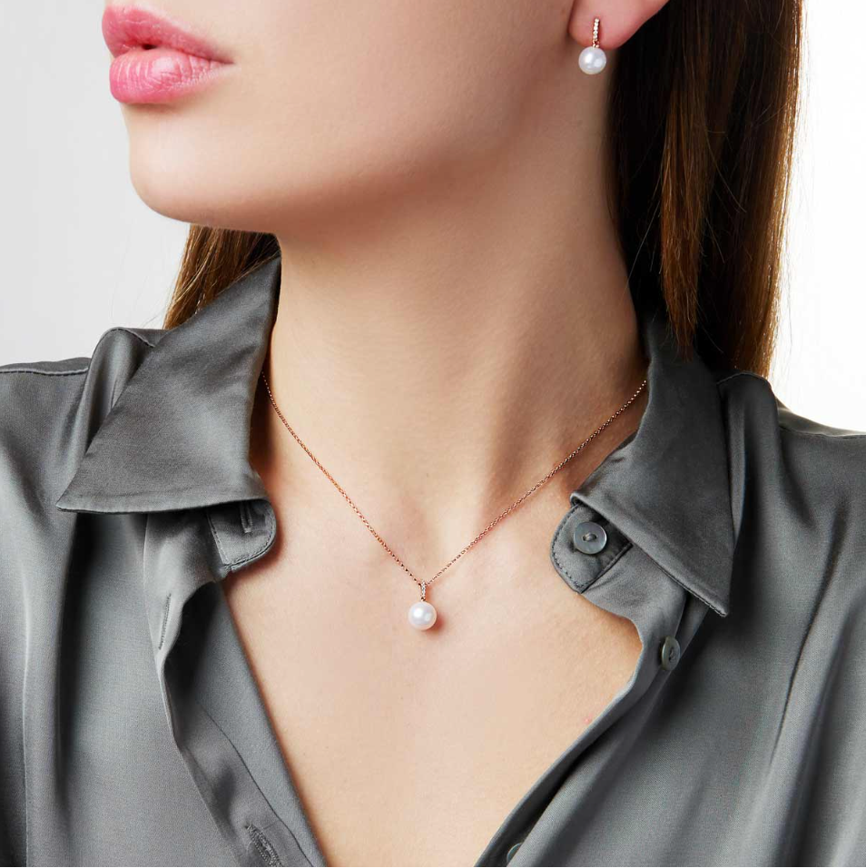 Classic 18K Rose Gold  Freshwater Pearl Drop Pendant