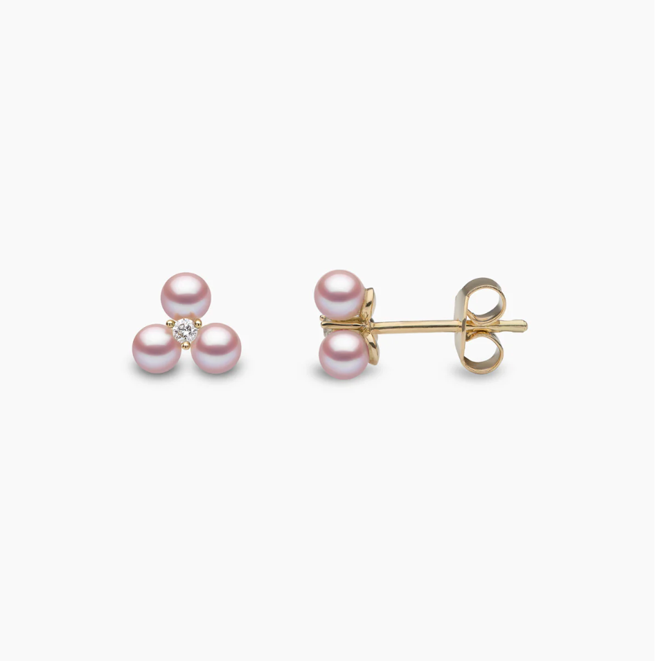 Trend 18K Gold Triple Freshwater Pearl And Diamond Stud Earrings