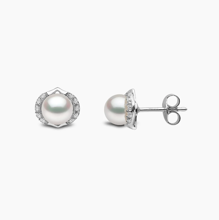 Trend 18K Gold Freshwater Pearl & Diamond Cosmic Stud Earrings