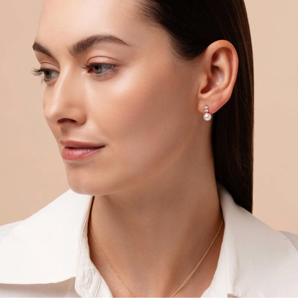 Diamond Classic 18K Gold Akoya Pearl & Diamond Earrings