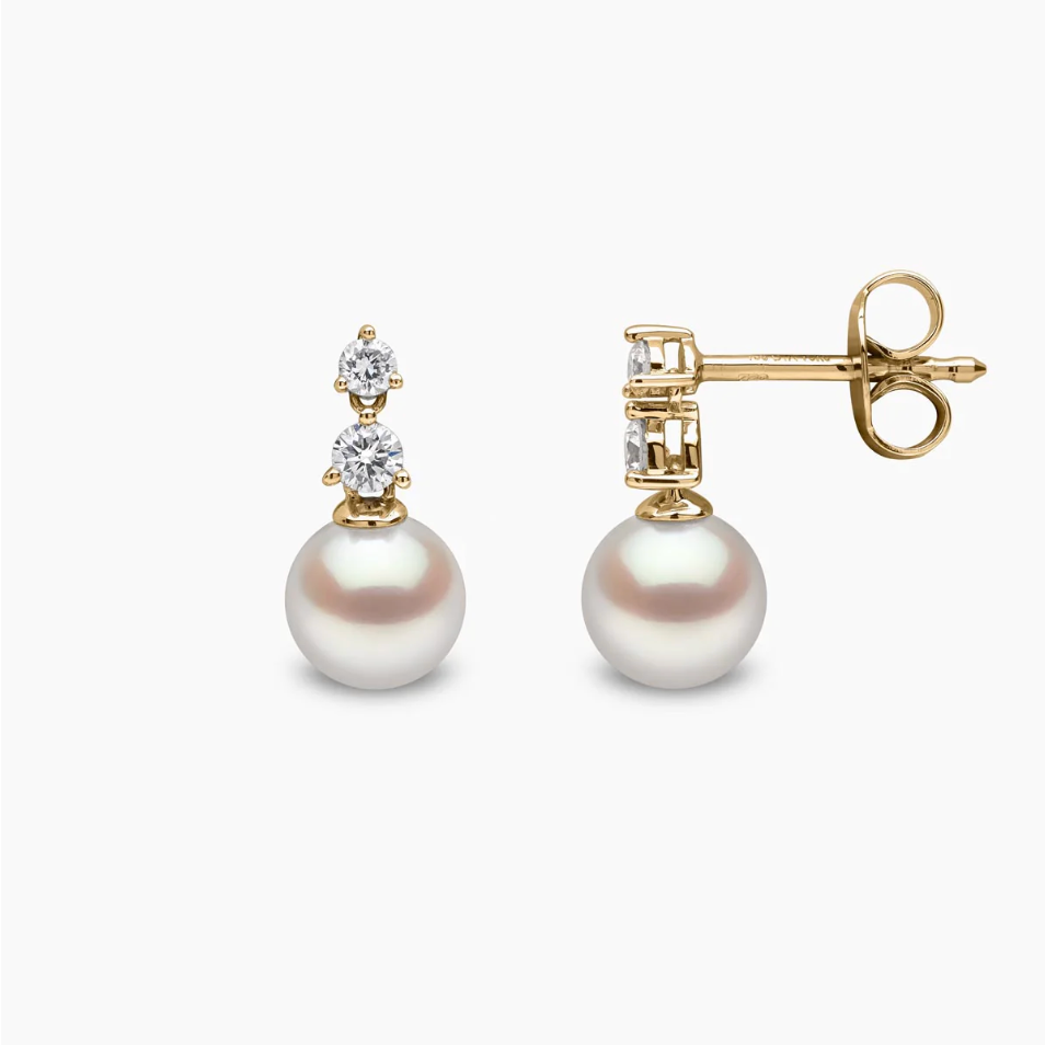 Diamond Classic 18K Gold Akoya Pearl & Diamond Earrings