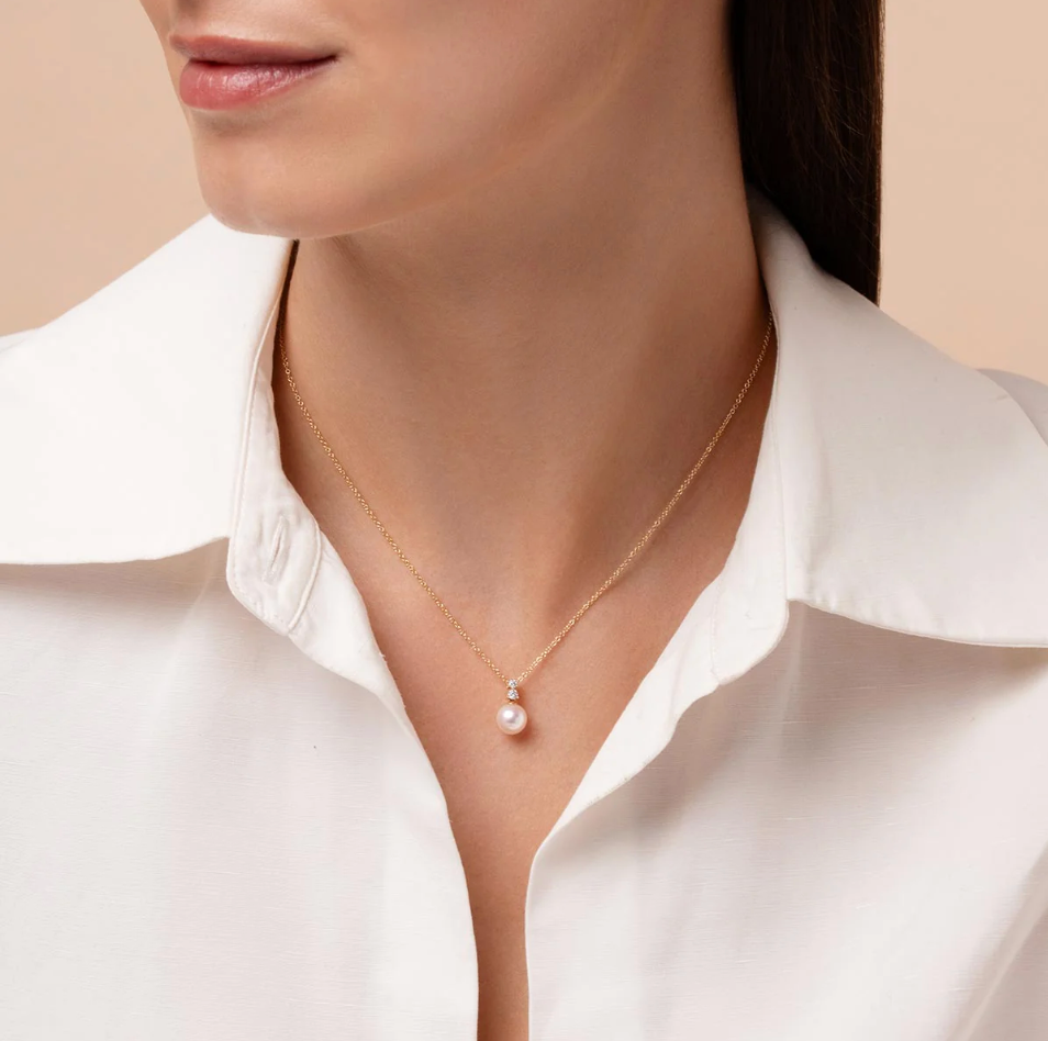 Diamond Classic 18K Gold Akoya Pearl & Diamond Pendant