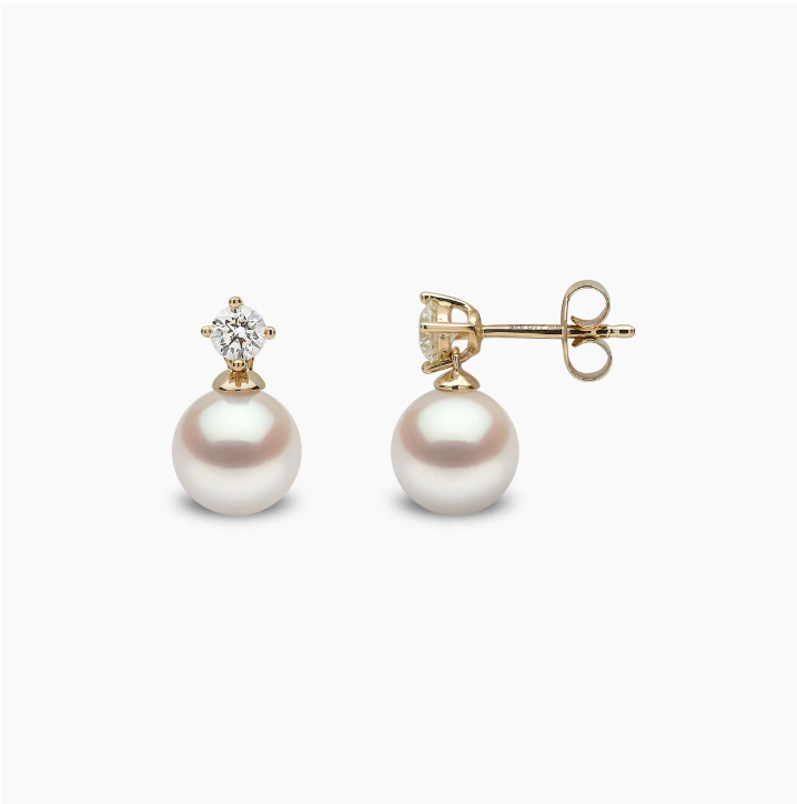 Classic 18K Gold Akoya Pearl & 0.20ct Diamond Earrings