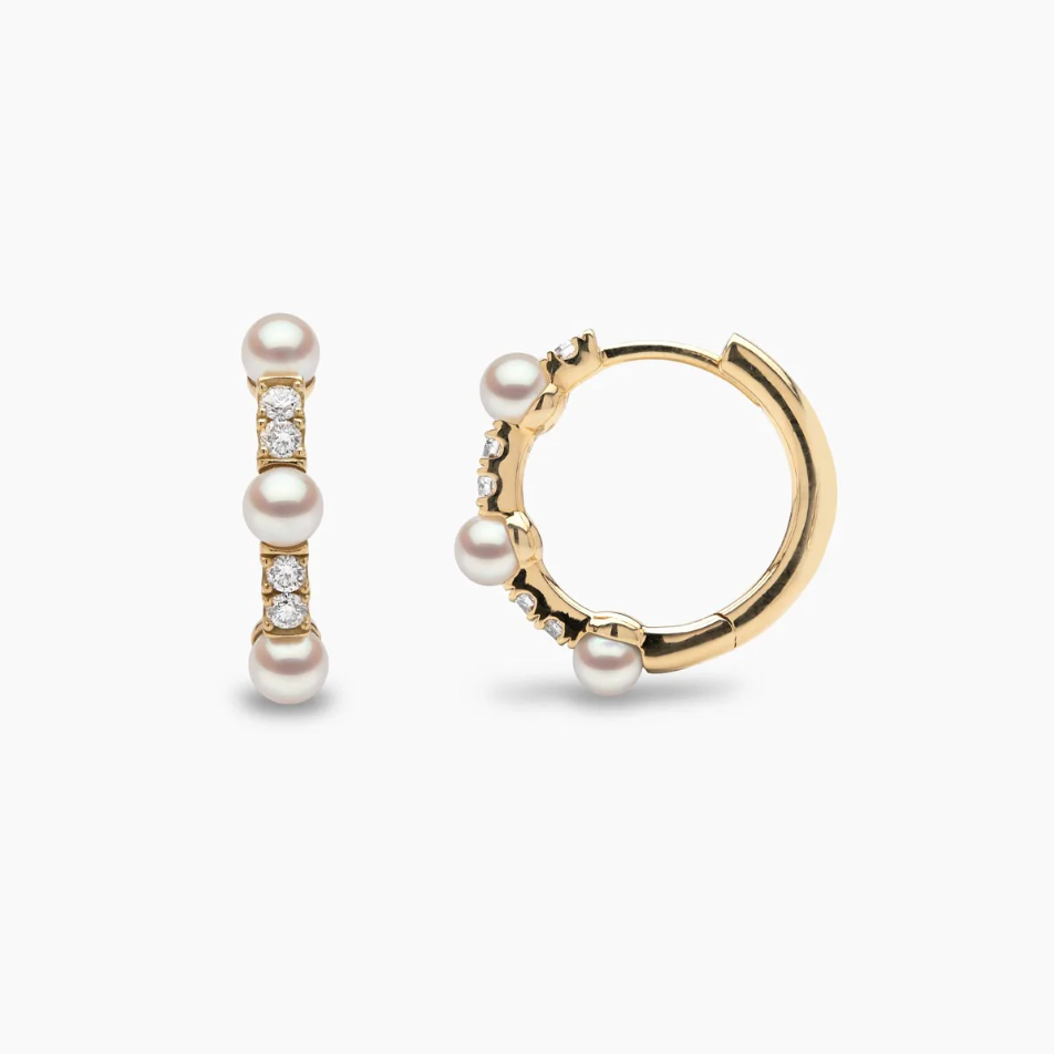 Eclipse 18K Gold Pearl & Diamond Hoop Celestial Earrings