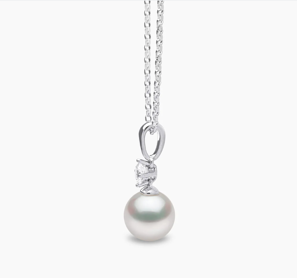 Classic 18K Gold Akoya Pearl & 0.20ct Diamond Pendant