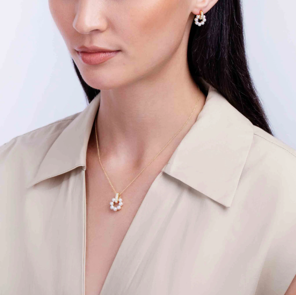 Eclipse 18K Gold Pearl & Diamond Moon Earrings