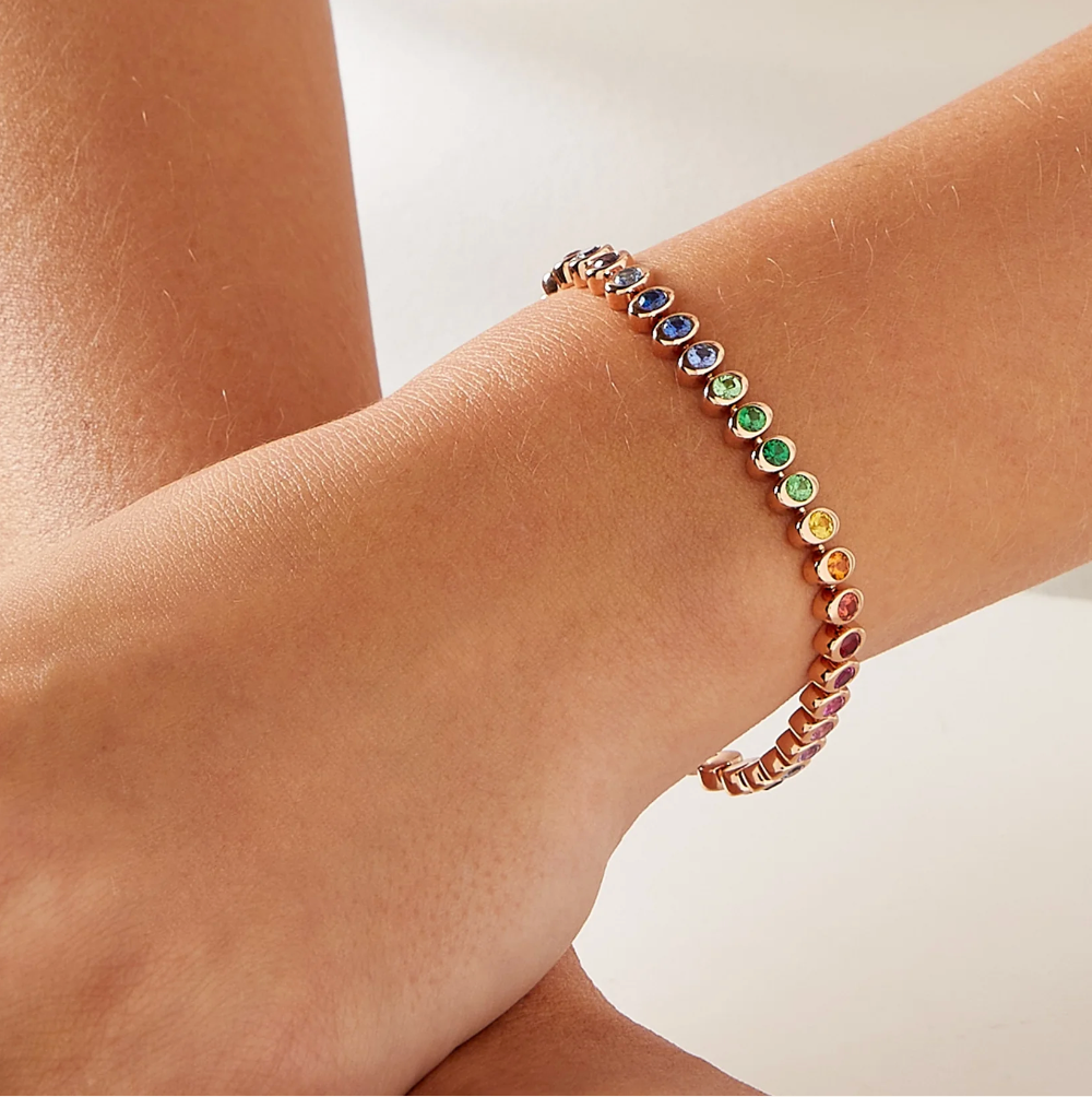 Cosmic Curve Rainbow Multicoloured Gemstone Tennis Bracelet