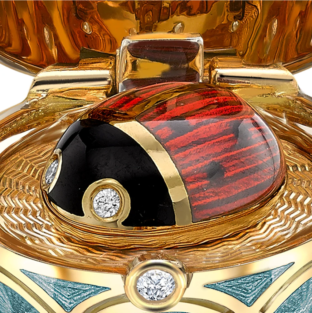 Fabergé Heritage Yellow Gold Diamond & Turquoise Guilloché Enamel Ladybird Surprise Locket