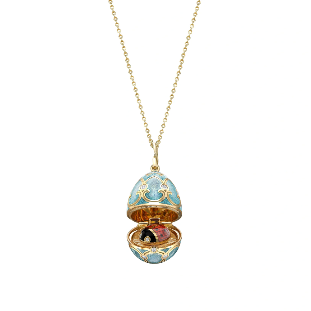 Fabergé Heritage Yellow Gold Diamond & Turquoise Guilloché Enamel Ladybird Surprise Locket