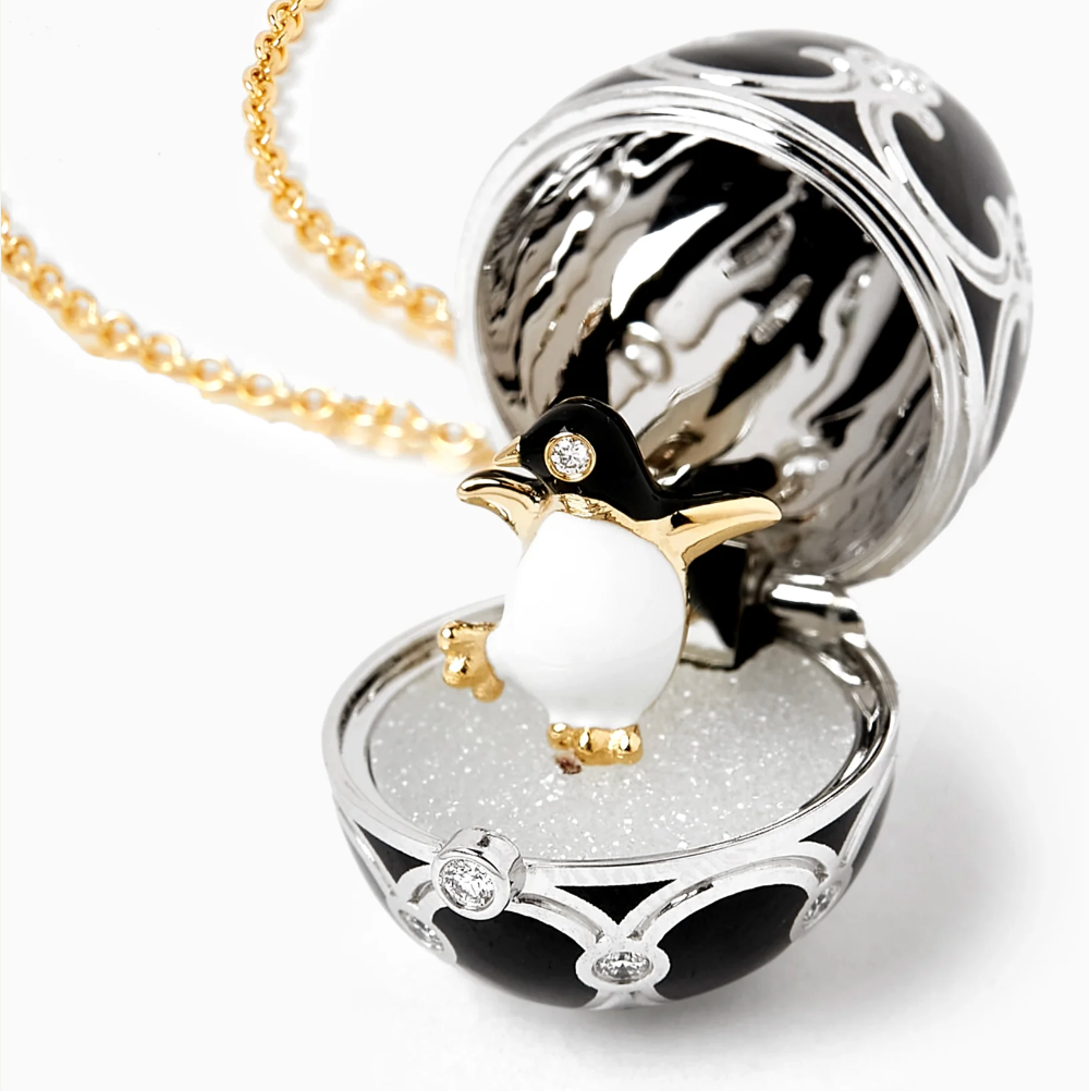 Fabergé Heritage Yellow and White Gold Diamond and Black Enamel Penguin Surprise Locket