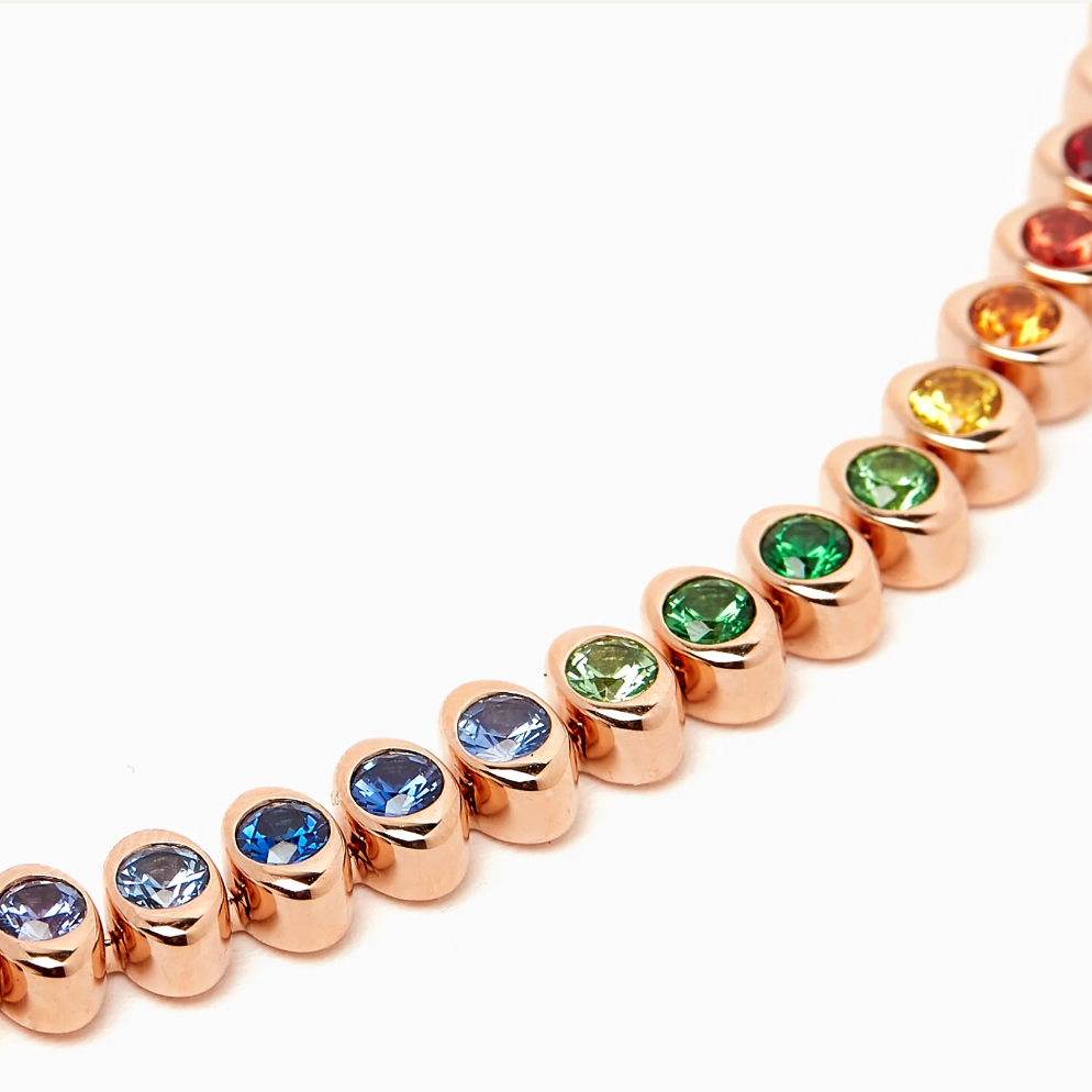 Colours of Love Cosmic Curve Rose Gold Rainbow Multicoloured Gemstone Necklace