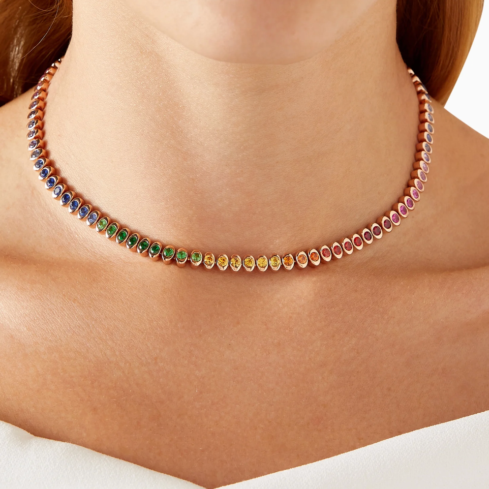 Colours of Love Cosmic Curve Rose Gold Rainbow Multicoloured Gemstone Necklace