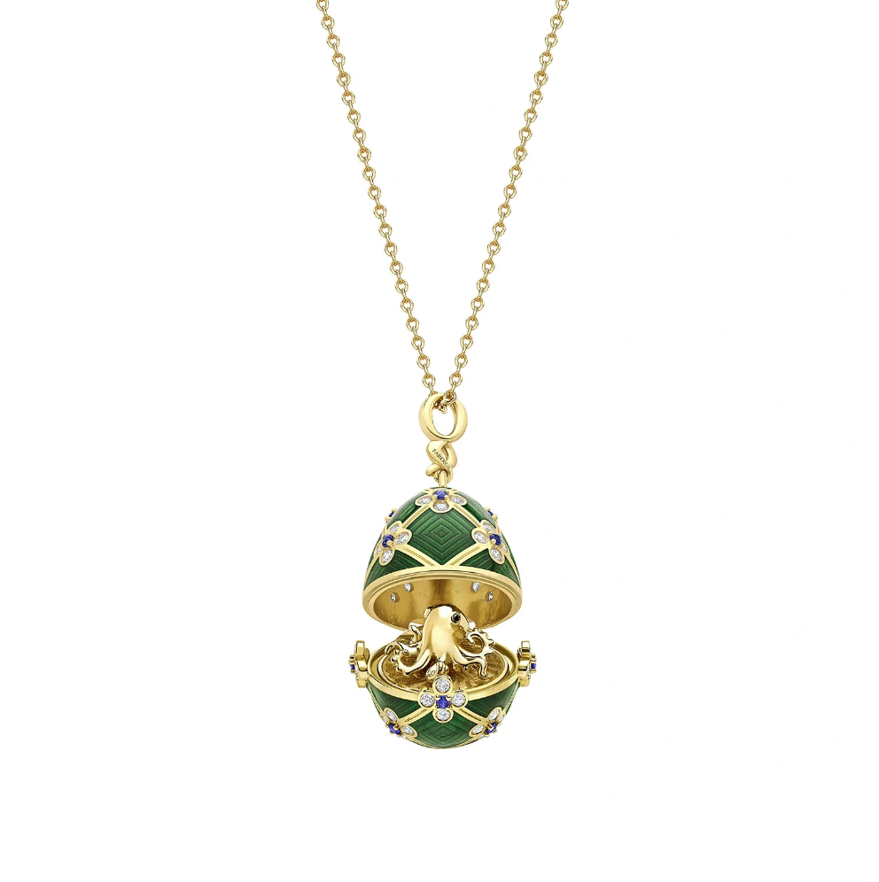 Fabergé x 007 Special Edition Yellow Gold & Green Guilloché Enamel Octopussy Egg Surprise Locket