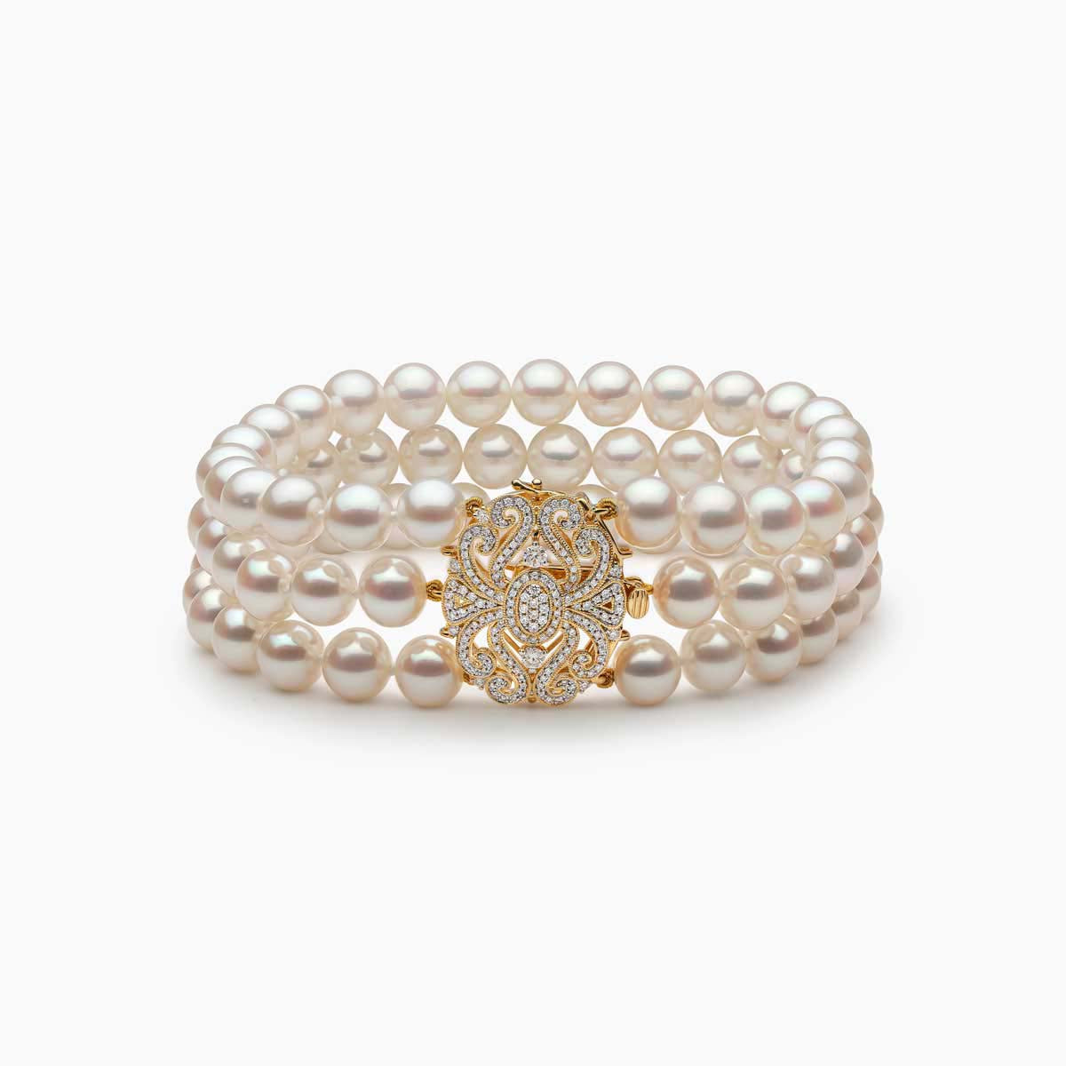 18K Yellow Gold Freshwater Pearl & Diamond Bracelet