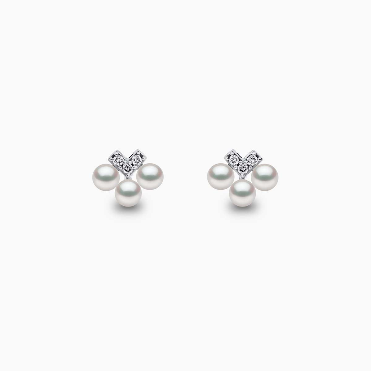 18K White Gold Akoya Pearl & Diamond Stud Earrings