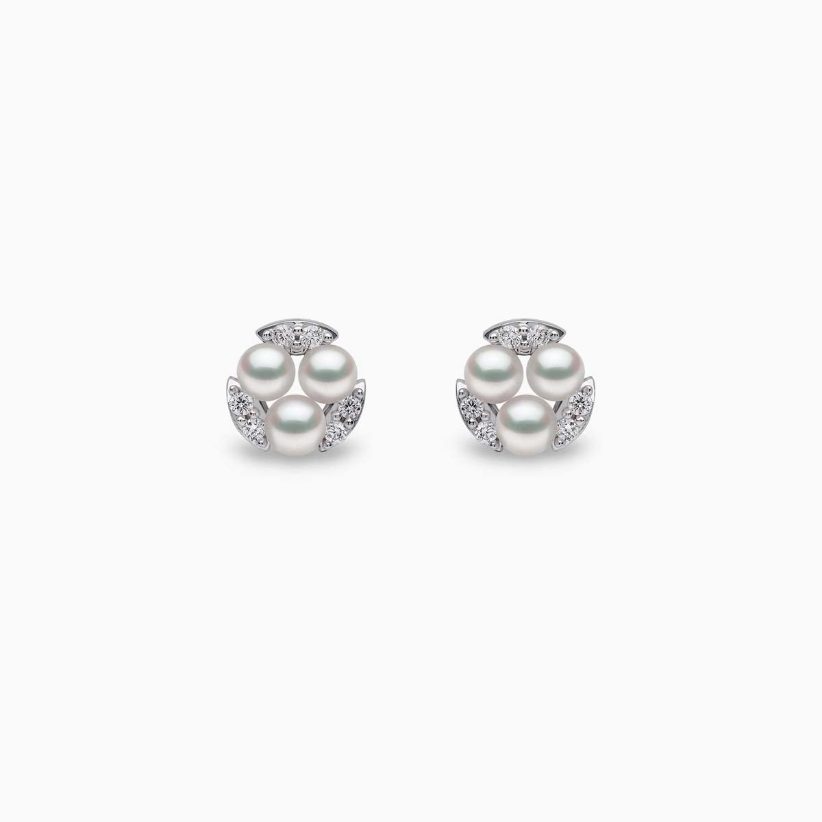 18K White Gold Akoya Pearl and Diamond Stud Earrings