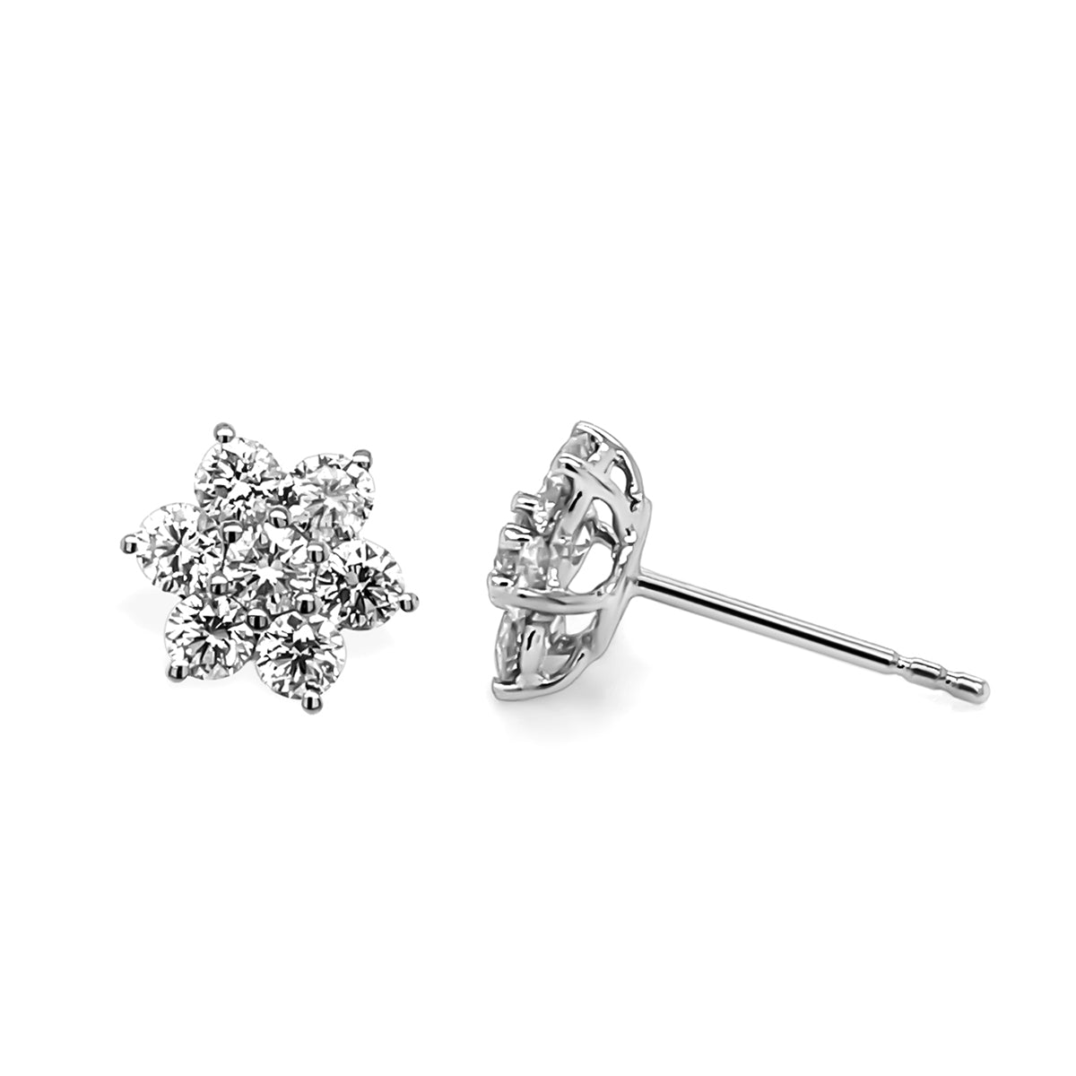18K White Gold Diamond Set Flower Stud Earrings