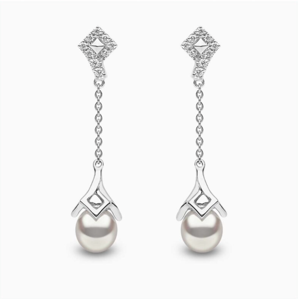 18K White Gold Freshwater Pearl and Diamond Drop Earrings