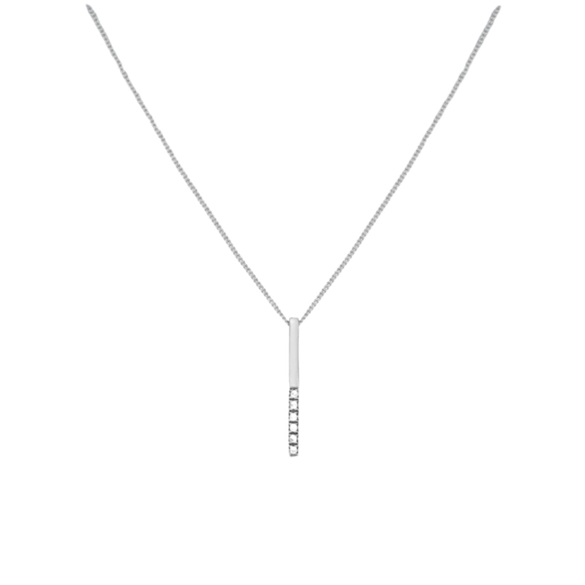 9K WHITE GOLD CZ BAR DROP PENDANT ON CHAIN NECKLACE/ 16"