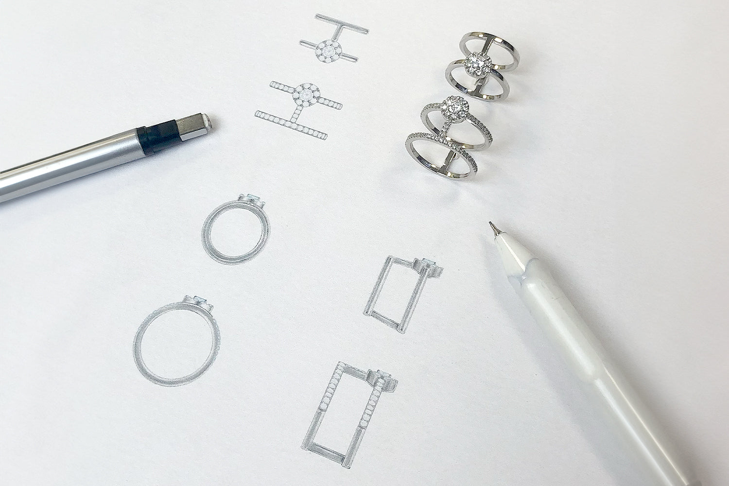 JQ Diamonds bespoke ring sketches CAD design