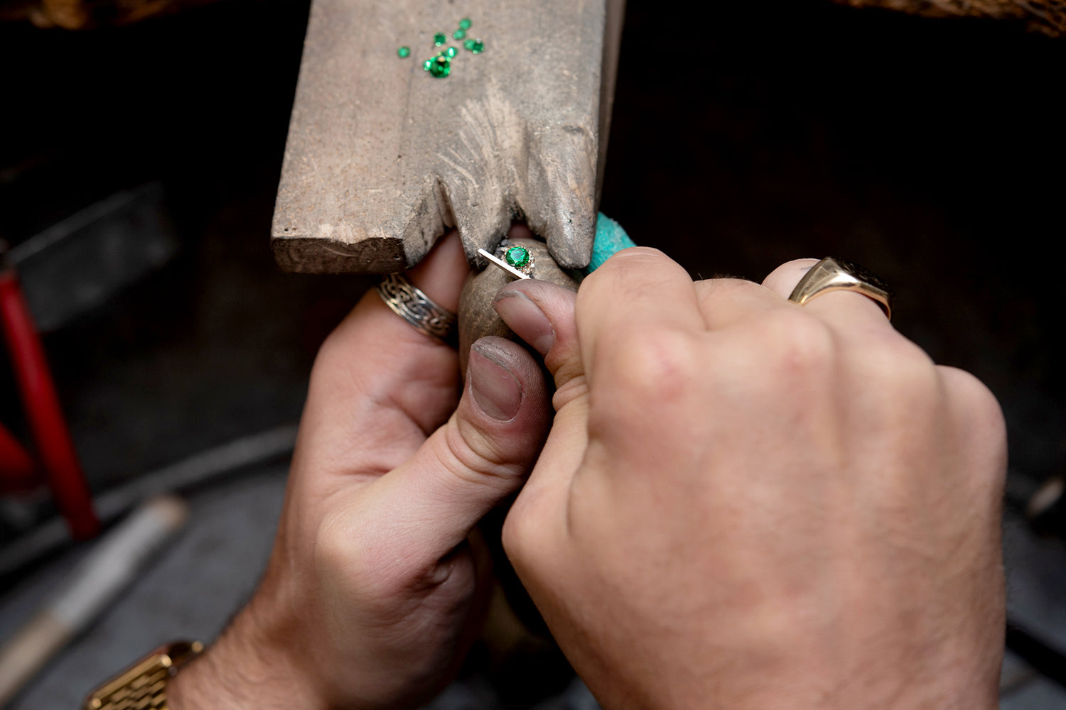 gemstone ring in workshop