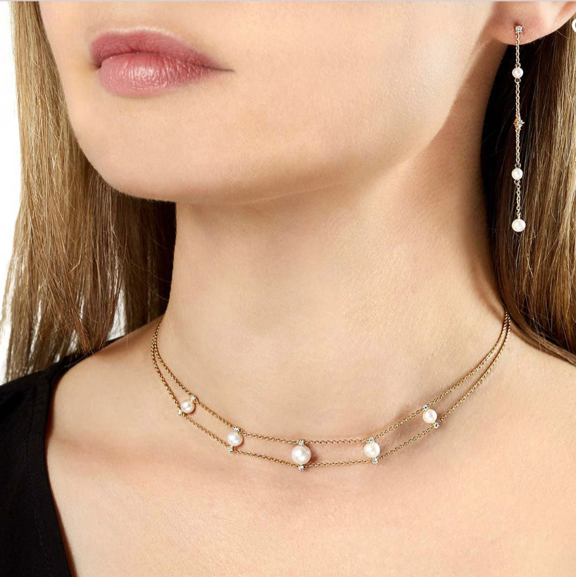 18K Yellow Gold Freshwater Pearl & Diamond Necklace
