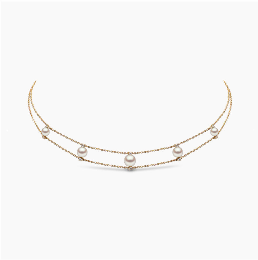 18K Yellow Gold Freshwater Pearl & Diamond Necklace