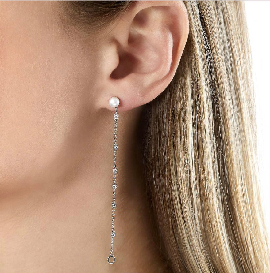 18K White Gold Freshwater Pearl & Diamond Drop Earrings