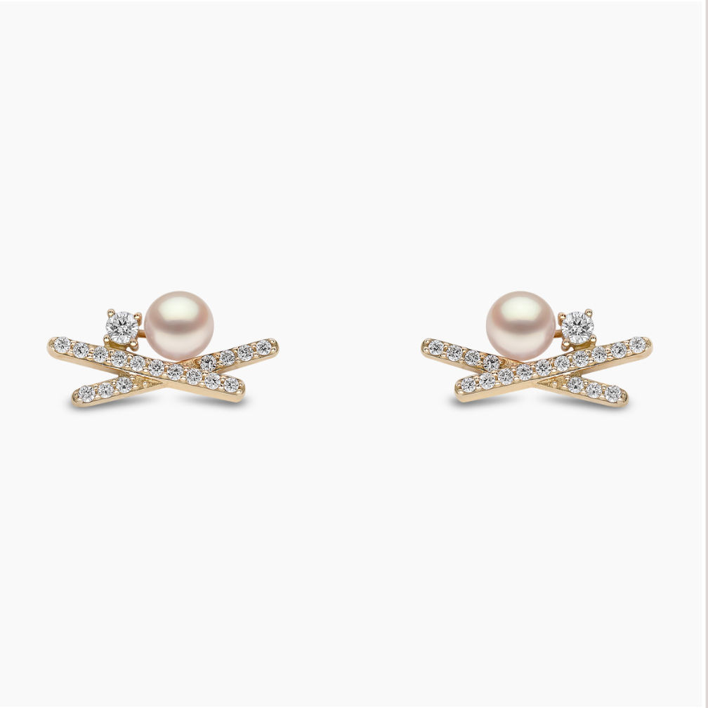 18K Yellow Gold Akoya Pearl & Diamond Stud Earrings