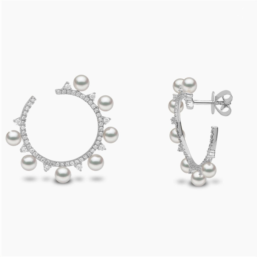 18K White Gold Akoya Pearl & Diamond Hoop Earrings