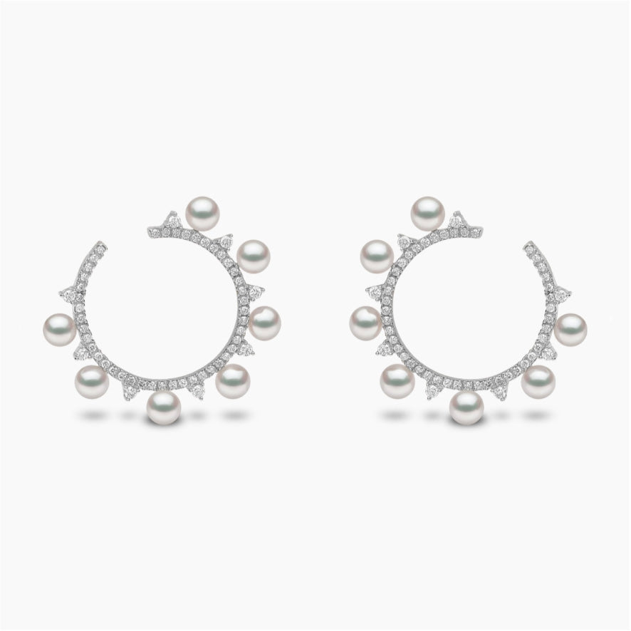 18K White Gold Akoya Pearl & Diamond Hoop Earrings