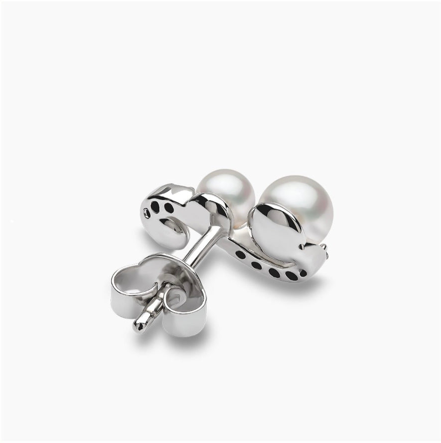 18K White Gold Akoya Pearl & Diamond Stud Earrings