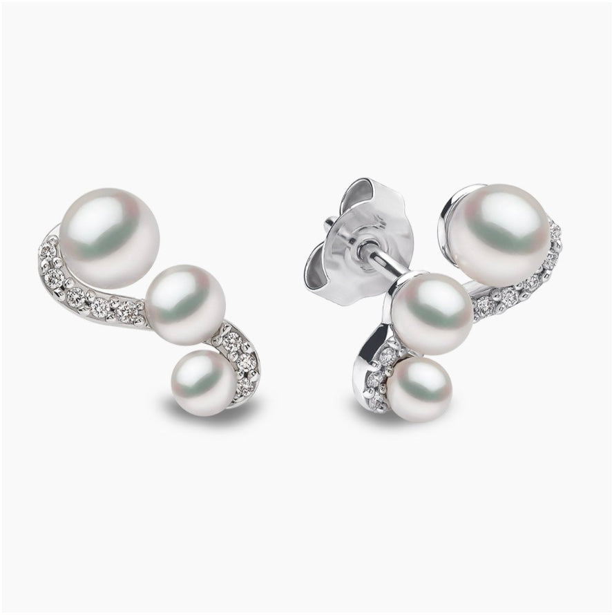 18K White Gold Akoya Pearl & Diamond Stud Earrings