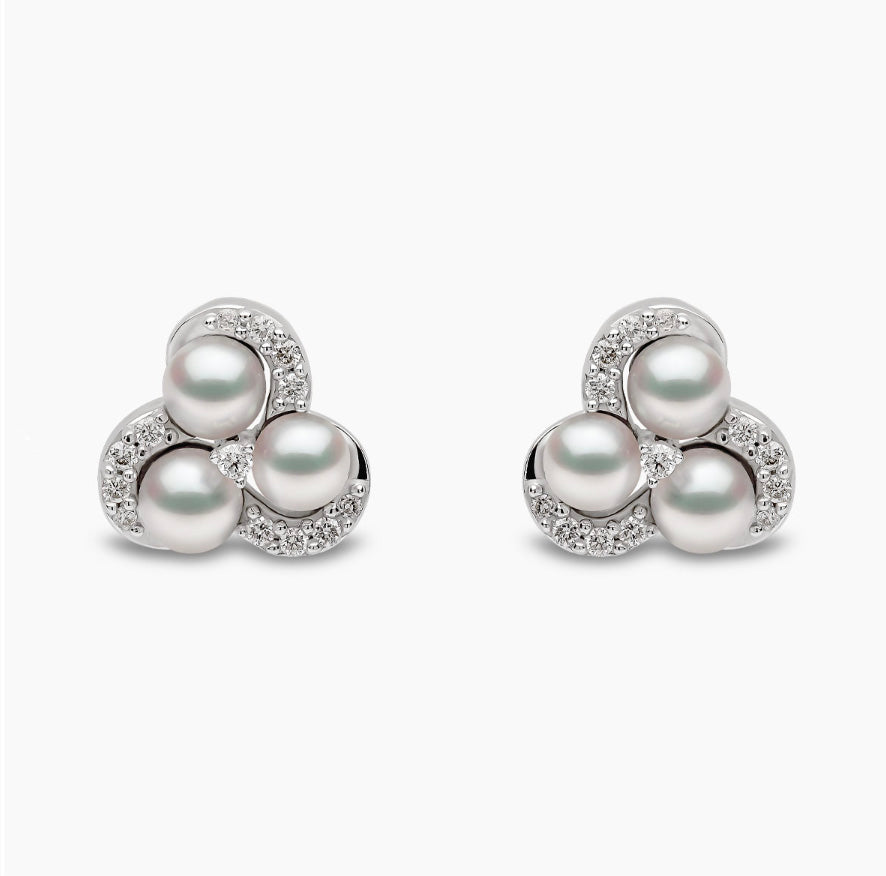 18K White Gold Akoya Pearl & Diamond Stud Earrings