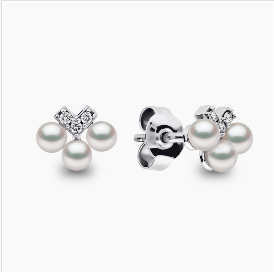 18K White Gold Akoya Pearl & Diamond Stud Earrings