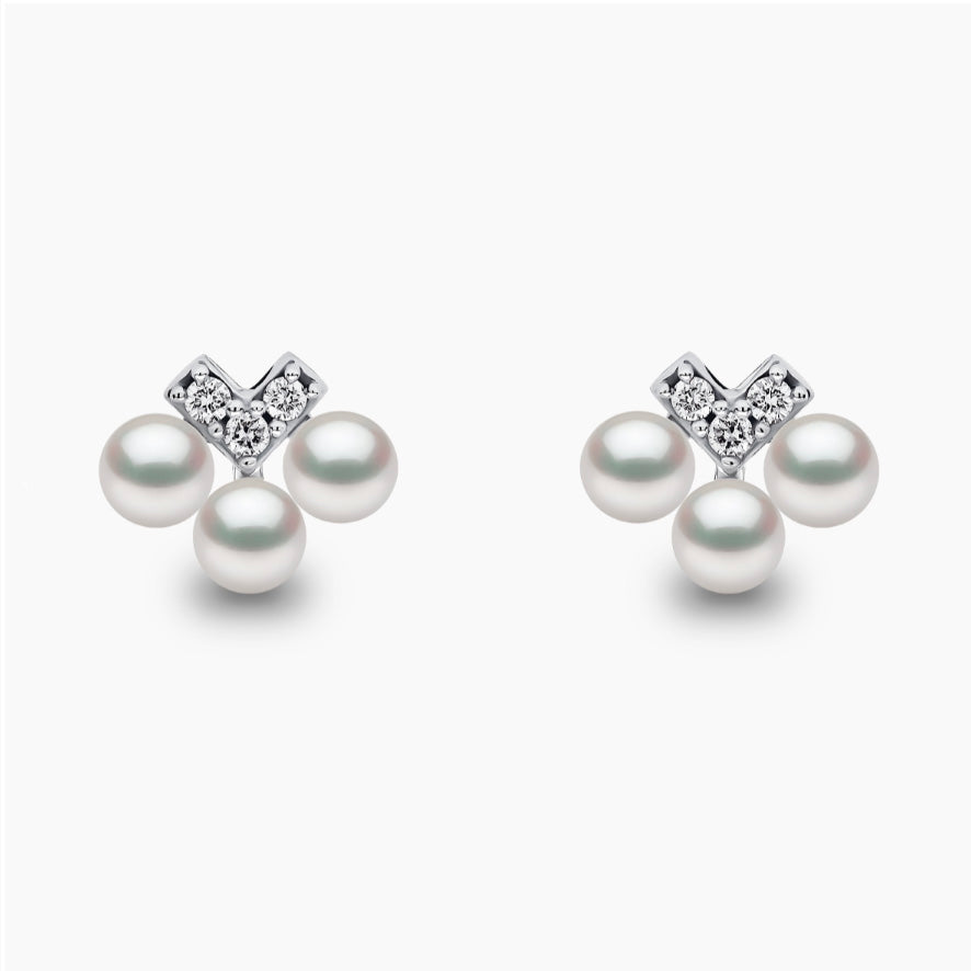 18K White Gold Akoya Pearl & Diamond Stud Earrings