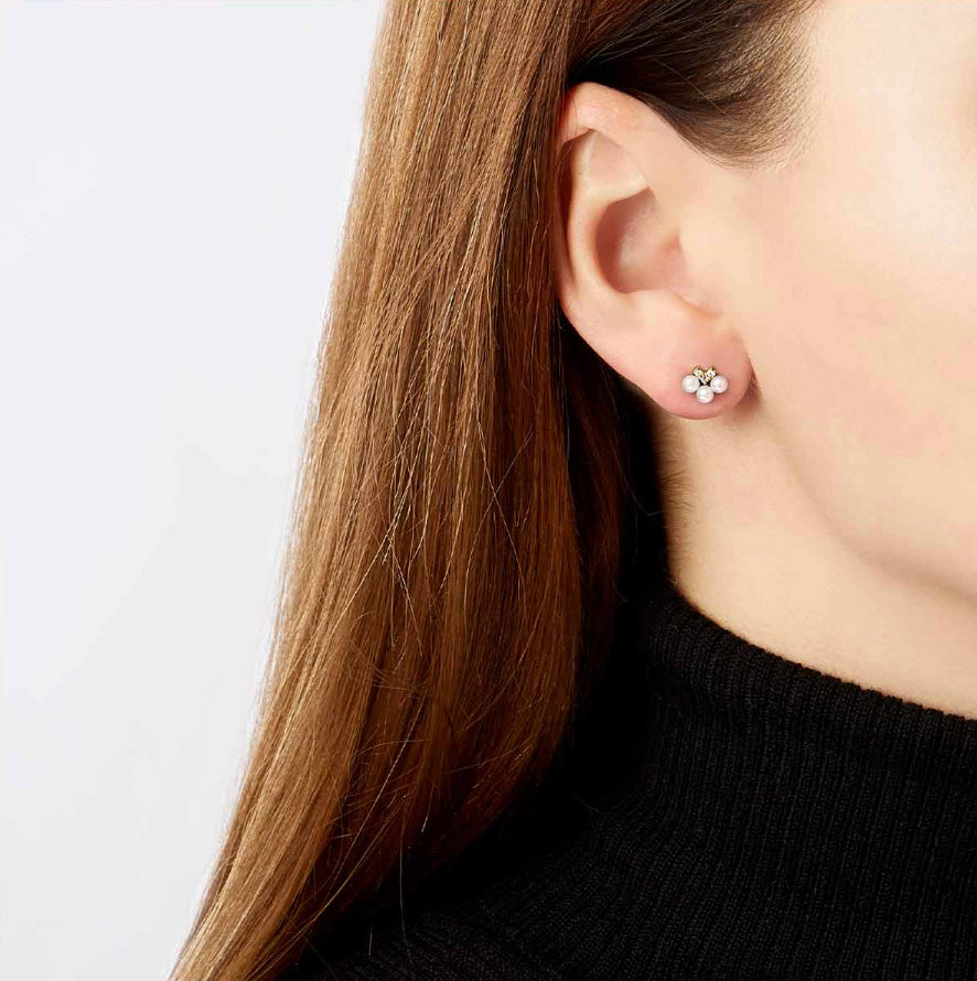 18K Yellow Gold Akoya Pearl & Diamond Stud Earrings