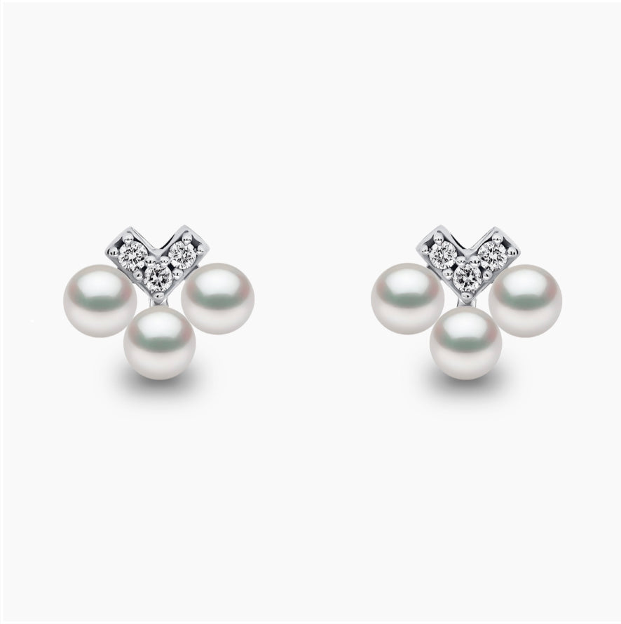 18K White Gold Akoya Pearl & Diamond Stud Earrings