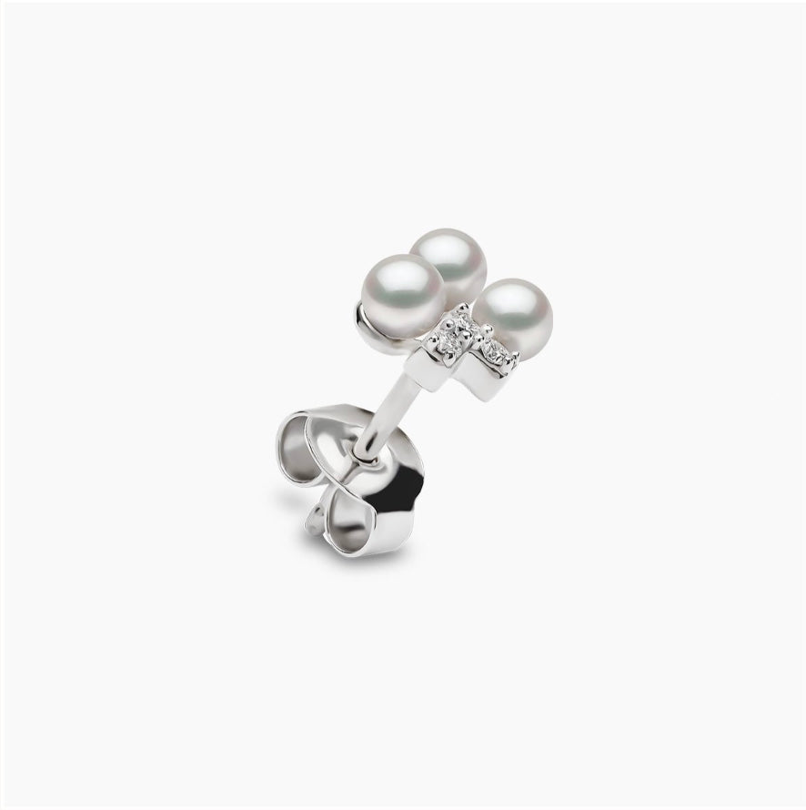 18K White Gold Akoya Pearl & Diamond Stud Earrings