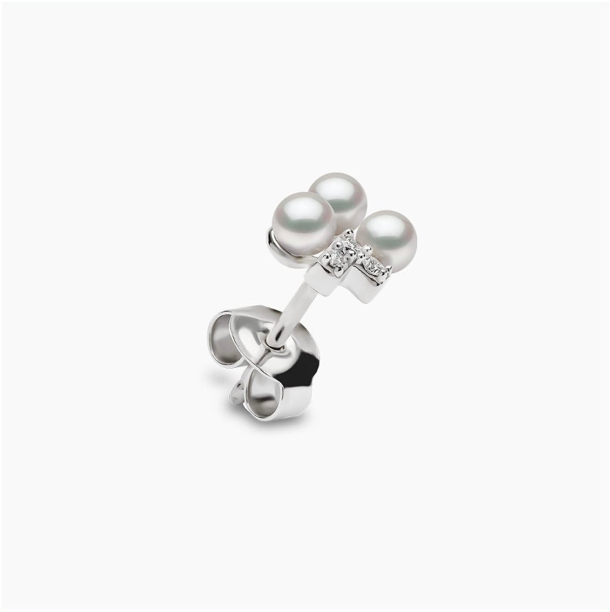 18K White Gold Akoya Pearl & Diamond Stud Earrings