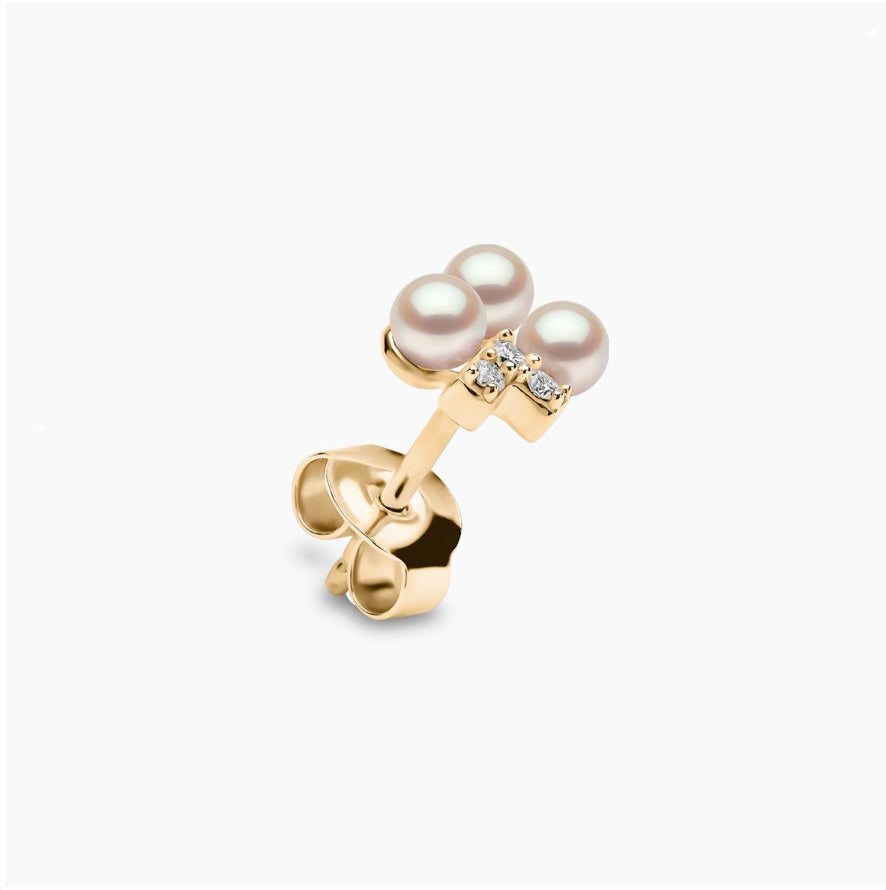 18K Yellow Gold Akoya Pearl & Diamond Stud Earrings