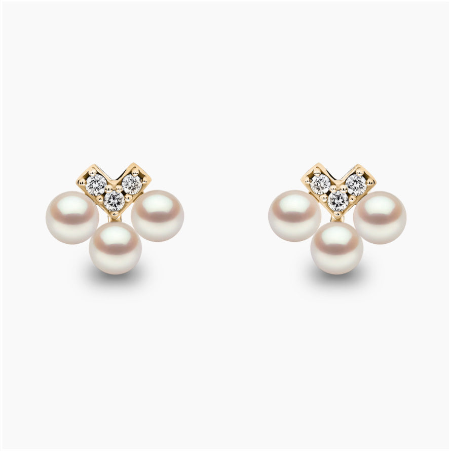 18K Yellow Gold Akoya Pearl & Diamond Stud Earrings