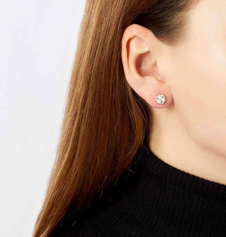 18K Yellow Gold Akoya Pearl & Diamond Stud Earrings