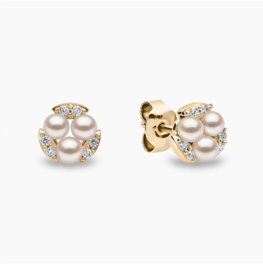 18K Yellow Gold Akoya Pearl & Diamond Stud Earrings