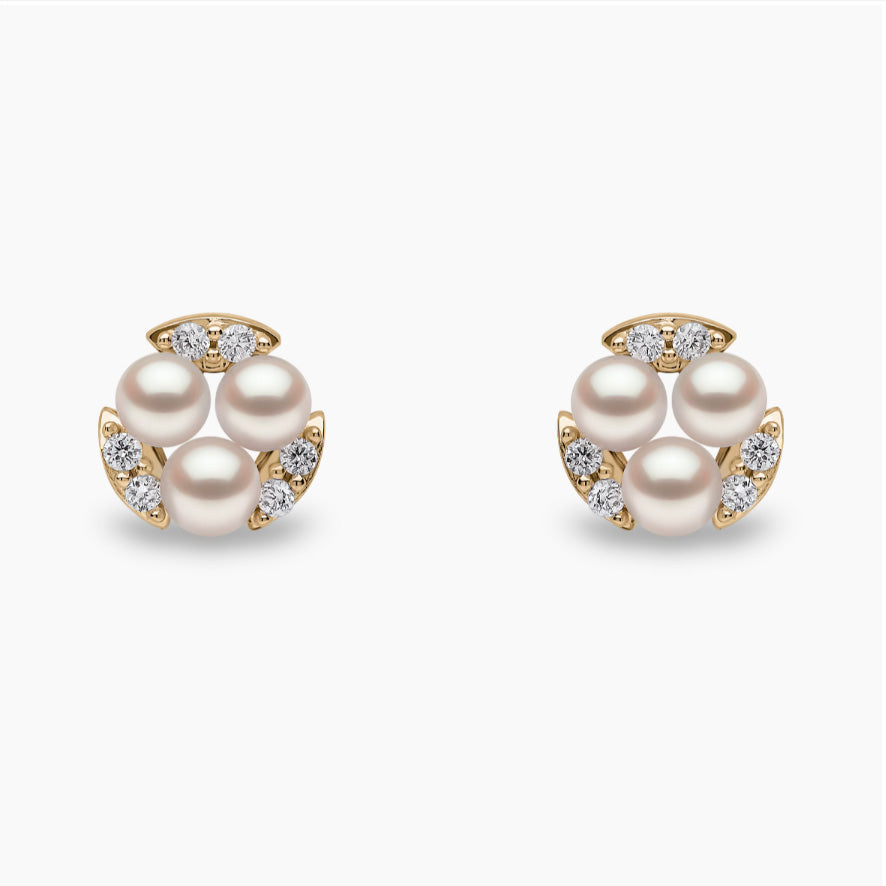 18K Yellow Gold Akoya Pearl & Diamond Stud Earrings