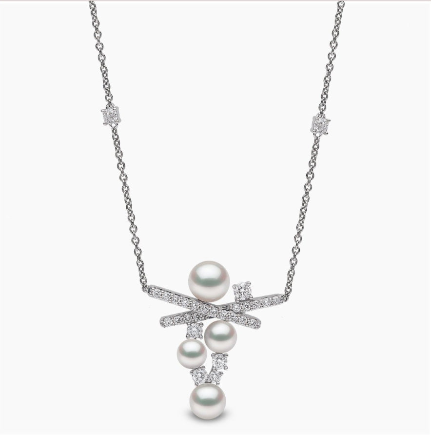 18K White Gold Akoya Pearl & Diamond Necklace