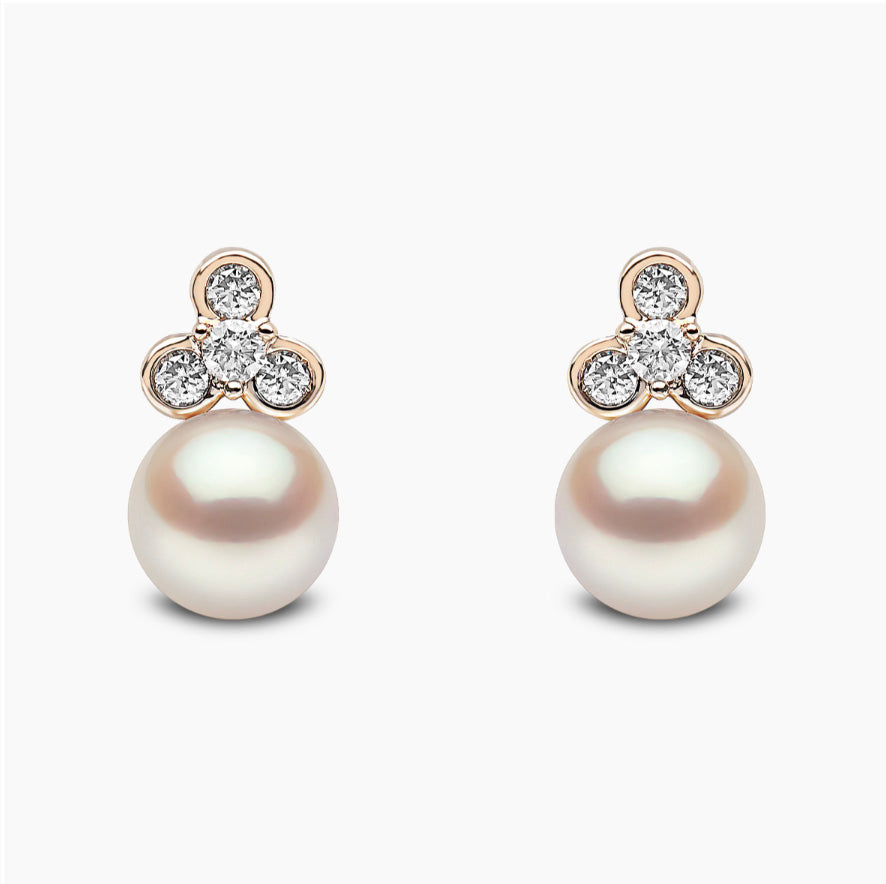 18K Yellow Gold Freshwater Pearl and Diamond Stud Earrings