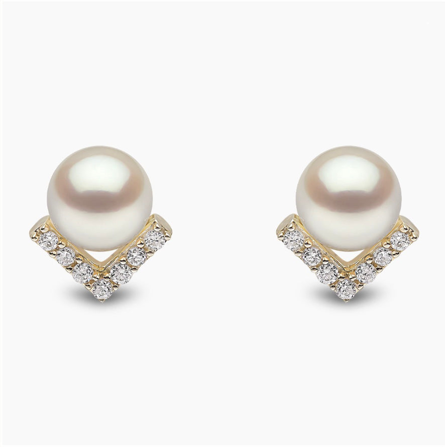 18K Yellow Gold Freshwater Pearl & Diamond Stud Earrings