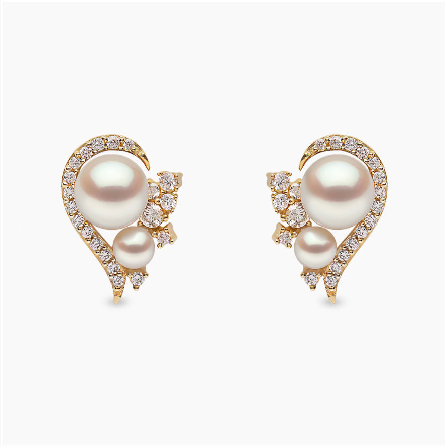 18K Yellow Gold Freshwater Pearl & Diamond Stud Earrings